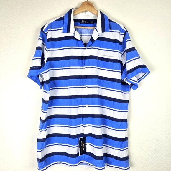 Polo Ralph Lauren Other - Polo Ralph Lauren Linen Newport Stripe Short Sleeve Shirt Blue White Men’s Large